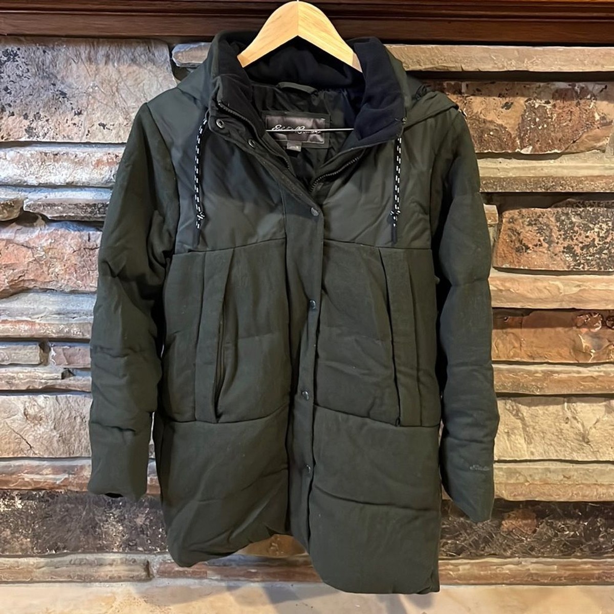 Eddie Bauer Down Filled Wool Blend Green Parka Coat