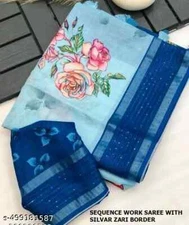 New Linen Cotton Sari With Unstitched Blouse Piece Party Wedding Wear For Women