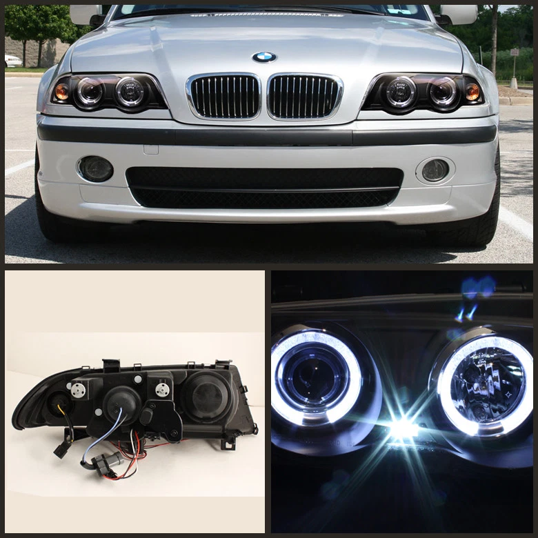 Blk 1999-2001 BMW E46 3-Series Sedan 323i 328i 330 LED Halo Projector Headlights - Image 2 of 4