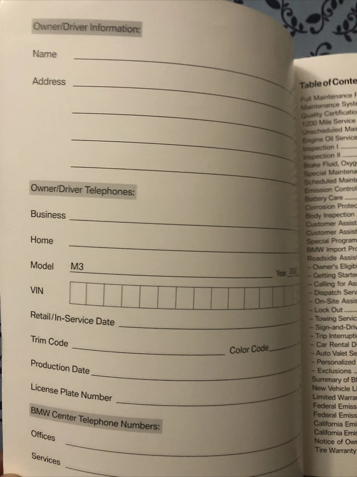 2006 BMW M3 GUIA DE SERVIÇO E GARANTIA MANUTENÇÃO MANUAL NÃO USADO FABRICANTE DE EQUIPAMENTO ORIGINAL 333 HP 3.2 - Imagem 2 de 4