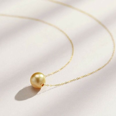 Stunning  8-9mm Golden AAA South Sea Natural Pearl Necklace 14k 18''
