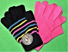 2pr Child's Medium Mittens/Gloves Boys/Girls Kids' 1pr Pink 1pr Black w/ Srripes
