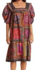 Farm Rio Mixed Scarves Patchwork Frill Layered Dress NWT Size Small