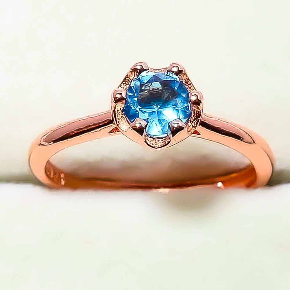 SILVER BLUE TOPAZ ROSE GOLD PLATE RING SILVER BLUE TOPAZ ROSE GOLD PLATE RING