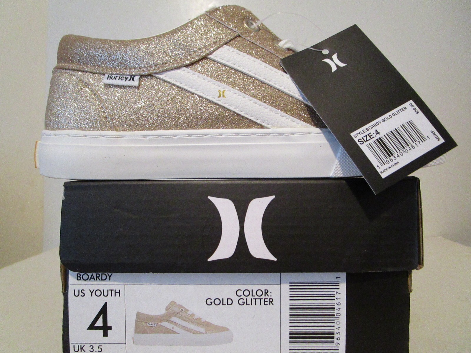 LOTTO Scarpe sneakers skateboard Hurley bambini boardy taglio basso oro glitter taglia 4