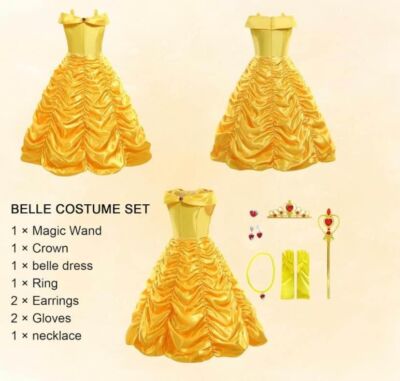 green emerald velvet dress Fortunehouse Women Girl Princess Belle Dress yellow ball gown Halloween  Costume Adult (S) : Clothing, Shoes & Jewelry