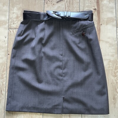 Hirsch Vintage Office Pencil Skirt W Lthr Belt Women s Size 40 Dark Brown/gray