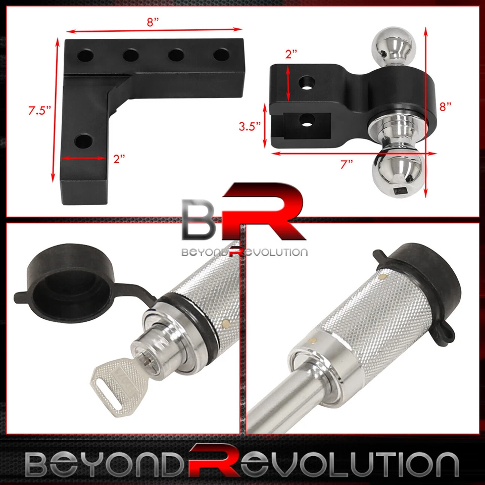 Gancho de enganche de remolque ajustable de aluminio negro de 2" montaje de bola doble + bloqueo Foto 2 de 3