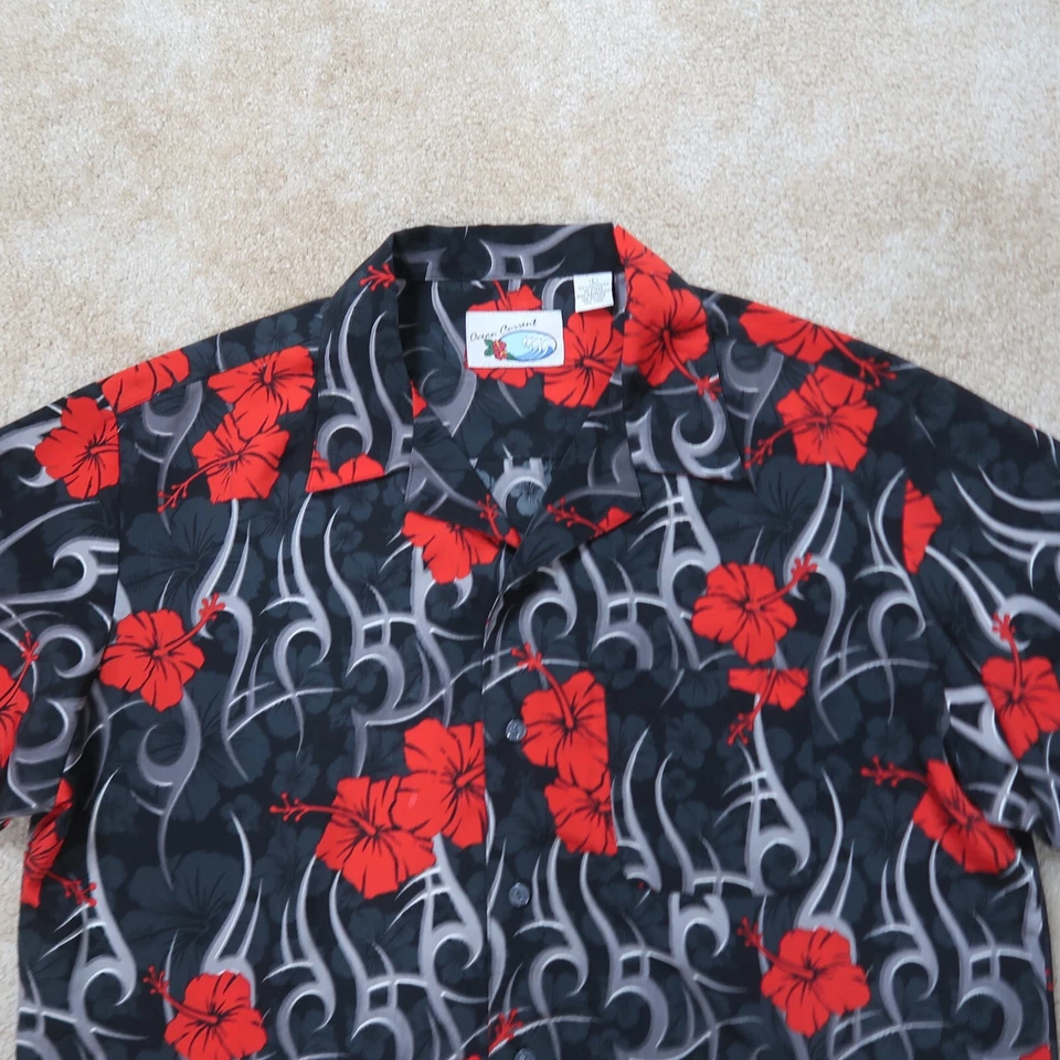 Vintage Ocean Current Short Sleeve Button up shirt Men's Large Red Tribal Floral - Image 2 of 4