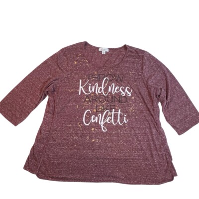 LA Threads Top Womens 2X  Burgundy Basic Blouse Preppy Graphic Casual Knit Top