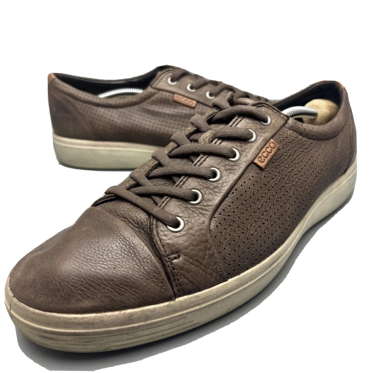エコー　ECCO SOFT 8 Leather High Cut　27.5 ECCO Soft 8 Low Tie Fashion Sneaker Mono Brown Leather Men's Size