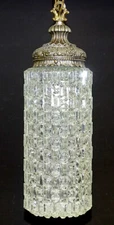 CHUNKY GLASS Vintage MCM / HOLLYWOOD REGENCY Hanging PENDANT LAMP Swag Light