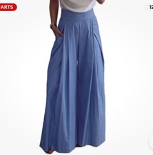 Womens High Waist Wide Legs Loose Palazzo Culottes Pockets Pants Long Trousers