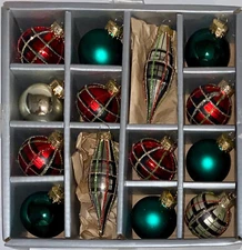 Striped Mini Glitter Glass Christmas Ornaments Martha  Stewart Set of 14 New