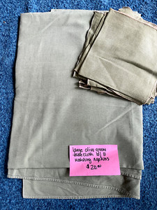 OLIVE COTTON VINTAGE TABLECLOTH 75 BY 54 WITH MATCHING SET of 8 NAPKINS 15 BY 16