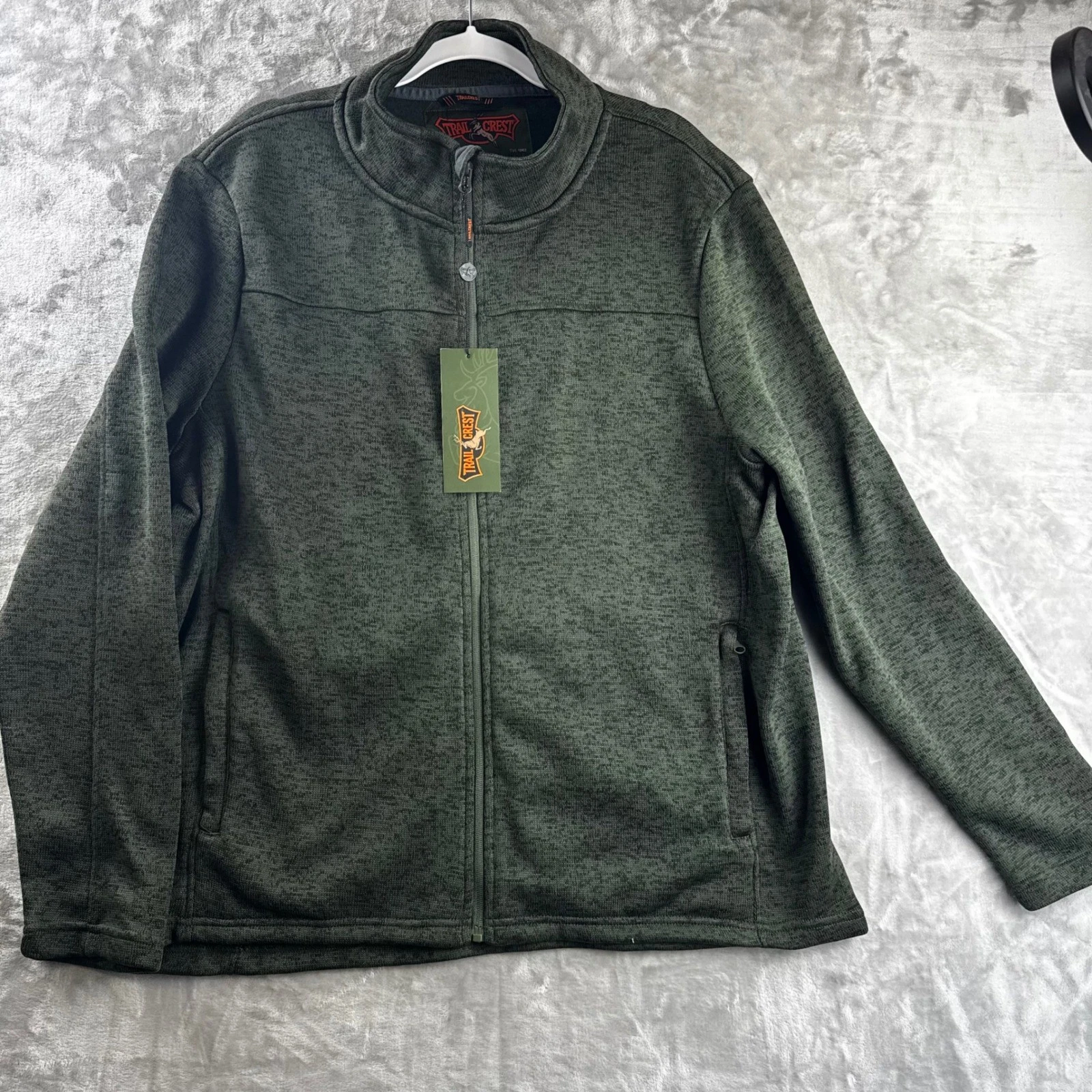 Trailcrest Fleece Jacket Mens XL Green Full Zip Mock Neck Sweater (1852) image 1