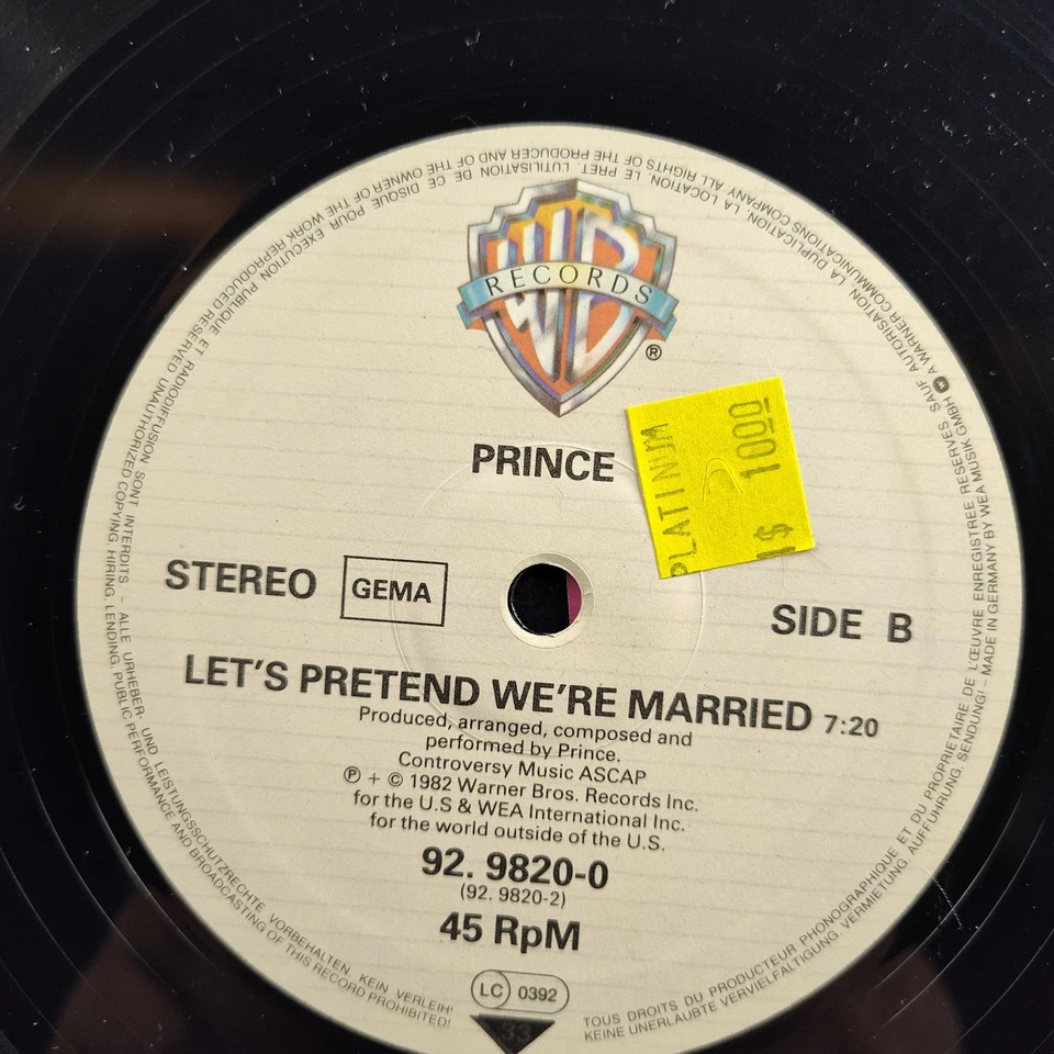 Prince 12 дюймов макси сингл винил 1999 / Let's Pretend We're Married 45 об/мин 1982 - Изображение 3 из 4