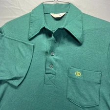 True Vintage 70s JCPenny Polo Shirt Mens Medium Green Knit Short Sleeve