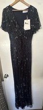 Mac Duggal 93654 Midnight Blue Sequin Gown Dress Size 8 NWT Flutter Sleeve