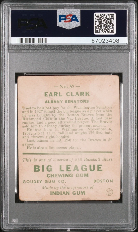 1933 GOUDEY #57 EARL CLARK PSA FR 1.5(MK) - Image 2 of 2