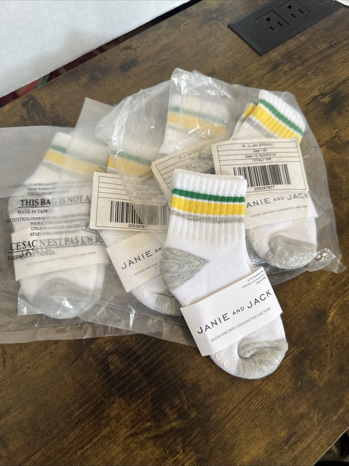 2019 JANIE and JACK Baby Boy 12-18 Months Crew Socks x 5 Pairs NEW White Stripe
