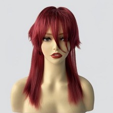 Women Layered Wolf Cut Mullet Medium Straight Wig Anime Cosplay Halloween Party
