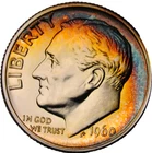 1960 Roosevelt Silver Dime 10C Gem Proof PF+* Rev CAMEO Star Rainbow Toning