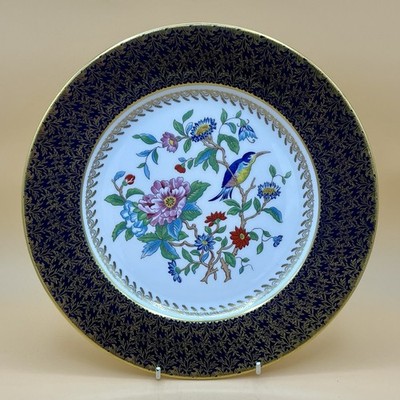 Vintage Aynsley Kobalt Goldrand Pembroke Display Wandteller Vögel Blumen 10,5''