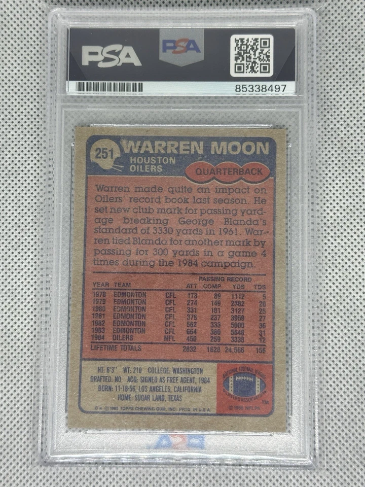 1985 Topps Warren Moon Rookie RC #251 PSA Authentic On Card Autograph - Image 3 of 4
