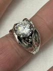 Vtg Israel 925 Sterling Silver Floral Solitaire 4ct CZ Gemstone Ring Sz7, 8.8g