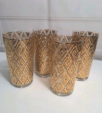 Vintage Imperial Glass Co. MCM 22kt Gold Diamond Design Highball Glass Set of 4