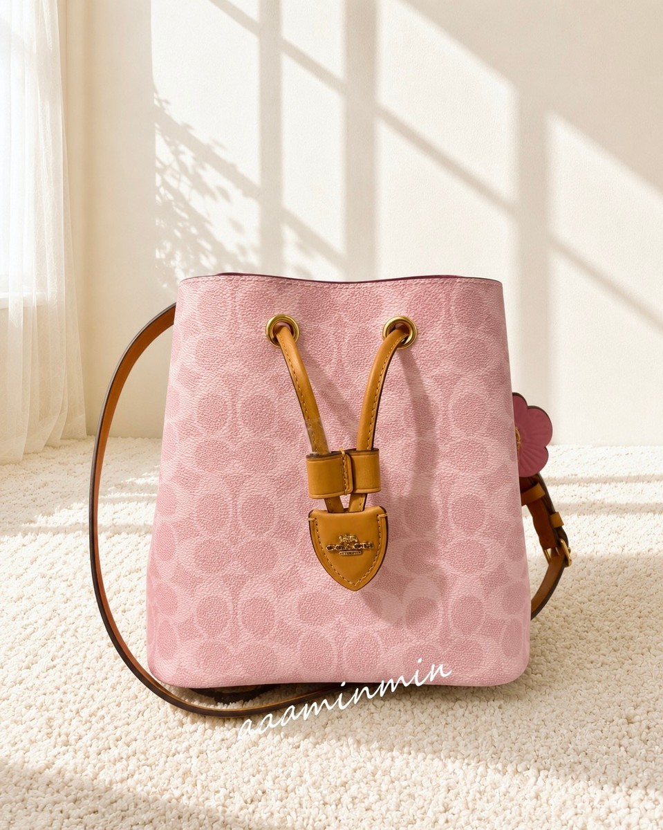 NWT Coach CEA23 Rowan Bucket Bag In Signature Canvas With Charms