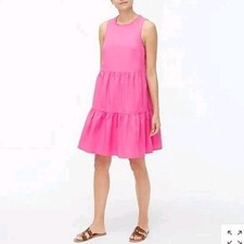 J Crew Sleeveless Tiered Mini Dress Pink Womens 2 Cotton Poplin Feminine Preppy