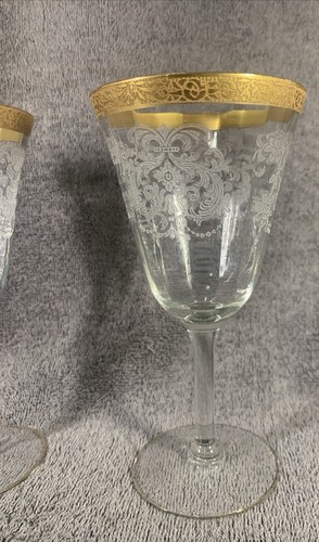 Vintage etched glass gold trim wine glasses Set Of 3 As Shown - Picture 6 of 15