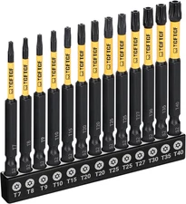 Impact Torx Bit Set 13PCS (TT7-TT40), 3” S2 Steel Security Torx, Tamper Proof To