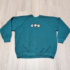Vintage 90s Looney Tunes Sweatshirt Mens XL Green Embroidered Taz Tweety USA