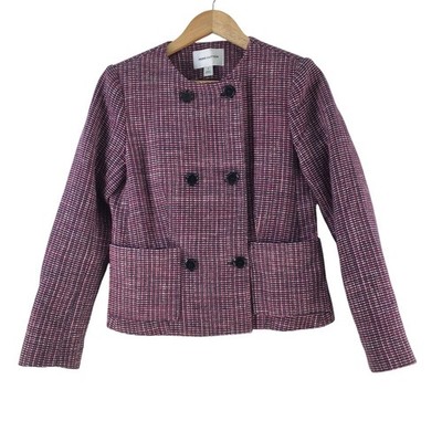 Perri Cutten Jacket Womens 8 Pink Tweed Double Breasted Collarless Short 137550