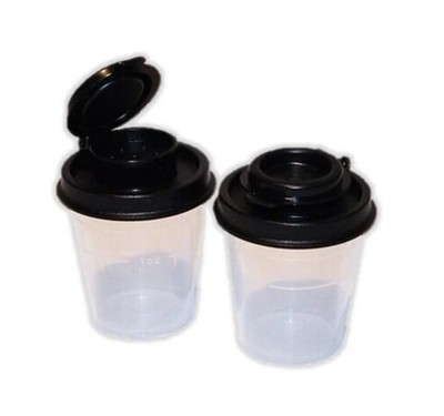 Tupperware Mini Salt & Pepper Shakers FlipTop Seals 2 oz Midgets Black ON THE GO