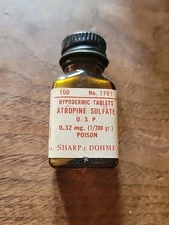 Vintage SHARP & DOHME Atropine Sulfate Hypodermic Medicine Bottle POISON Empty