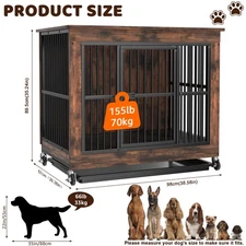 Large Dog Crate Furniture w/ Detachable Table Top, Double Doors & Pull-Out Tray