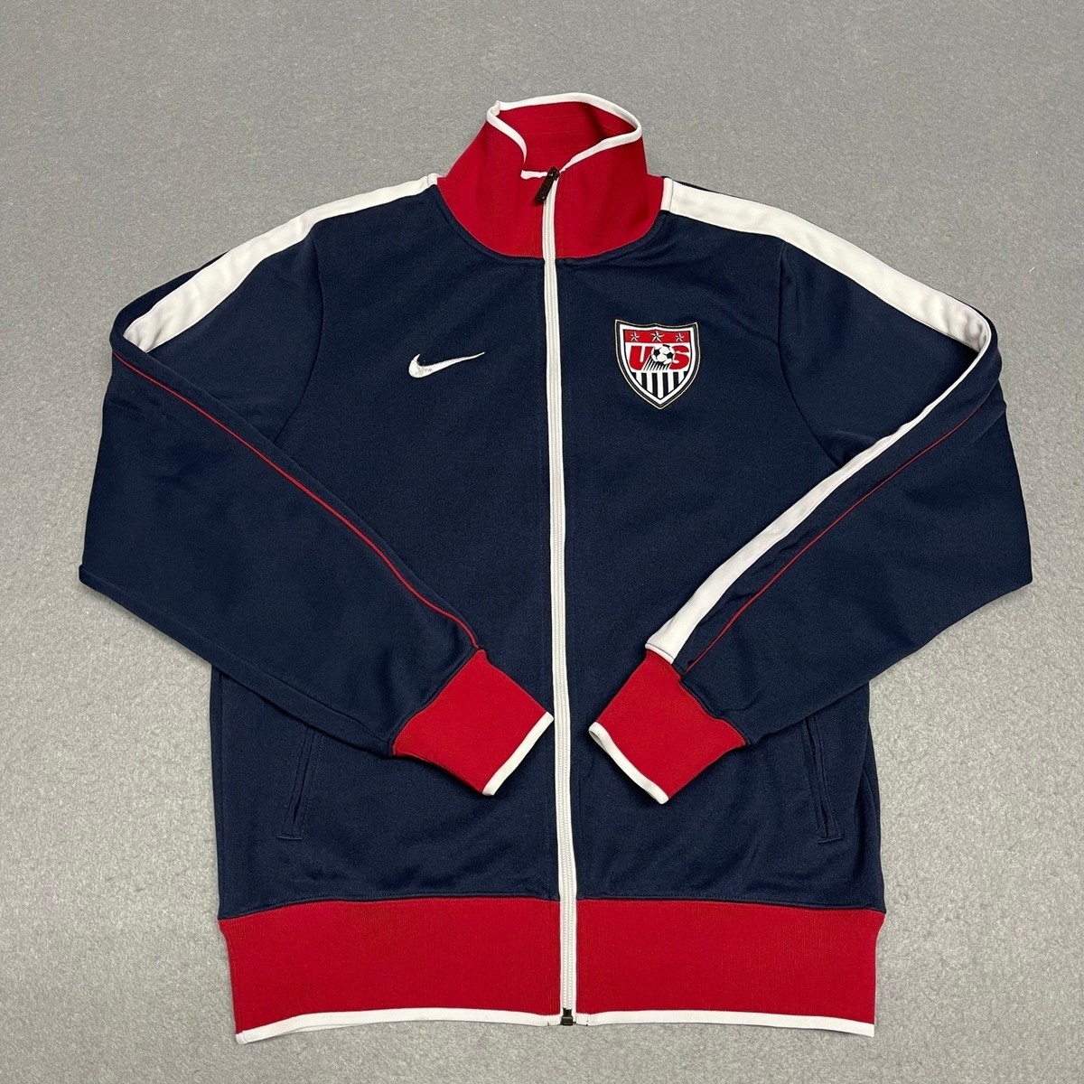 Team USA Soccer Jacket Mens Small Navy Blue Nike Full Zip Ribbed