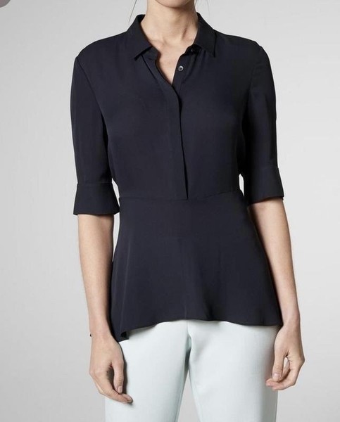 Women L.K.Bennett Shirt Navy Silk 36 / S / 44