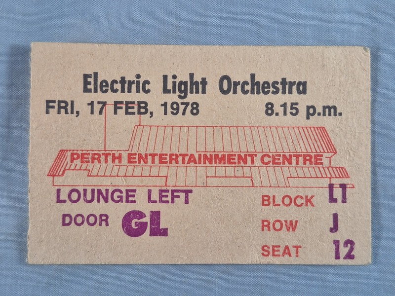 February 2-17-78 1978 ELO Electric Light Orchestra Ticket Stub Perth Australia