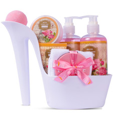 Heel Shoe Spa Gift Basket for Women, 8 Pc British Rose Scented Spa Gift Set, L