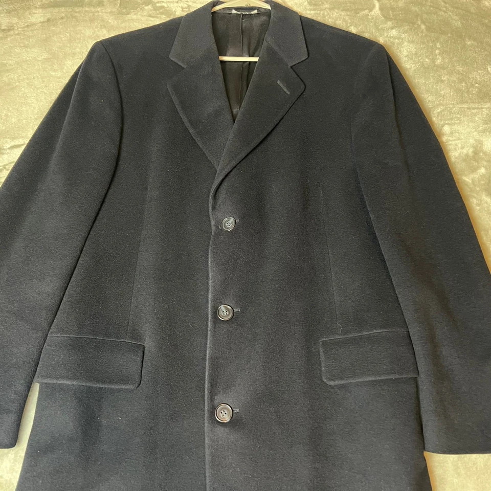 Neiman Marcus Mens 40 100% Cashmere Black Overcoat Full Length Topcoat - Image 2 of 4