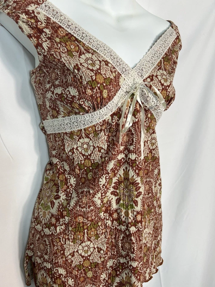 Винтажный Y2K цветочный Babydoll верхний кружевной отделки галстук назад богемное опрятный фея кокетка - Изображение 4 из 4