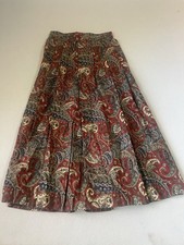 VTG 80s Liz Claiborne Size 7/8 Red Paisley Pleated Midi A-Line Cotton Skirt