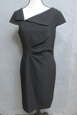 Tahari Arthur S. Levine Dress Womens 6 Black Asymmetric Neck Ruched Sheath LBD