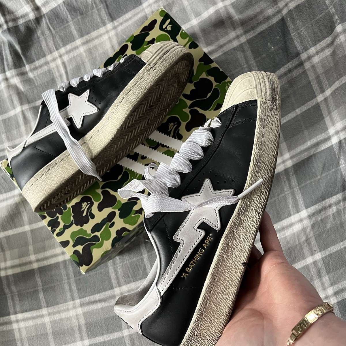 A Bathing Ape X Adidas Superstar Black Size 7 Comes With Original 