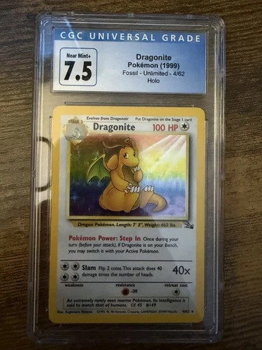 Pokémon Dragonite Fossil Unlimited Holo Rare 4/62 CGC 7.5 1999 Graded Card